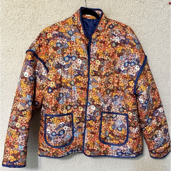 Jackets & Blazers - Quilted Puffer Jacket Cottagecore Oversized Floral Size Large